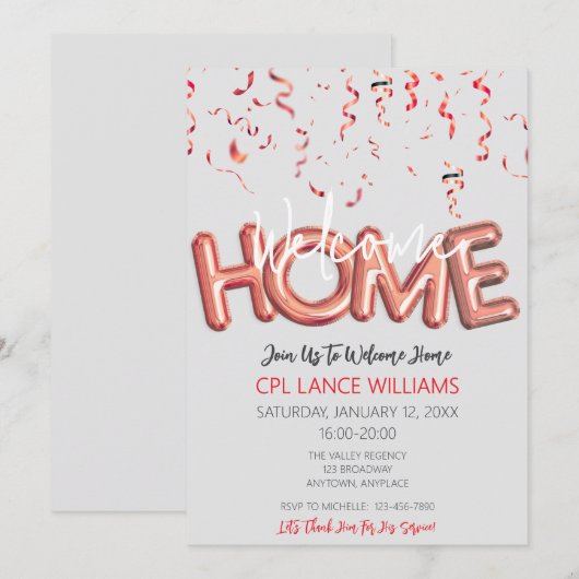 Welcome Home Patriotic Military Hero Party 招待状 (正面/裏面)