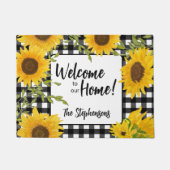 Welcome Home Sunflowers Plaid Custom Name ドアマット (正面)