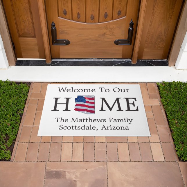 Welcome Home USA Flag Arizona Map Doormat ドアマット (室外)