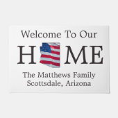 Welcome Home USA Flag Arizona Map Doormat ドアマット (正面)