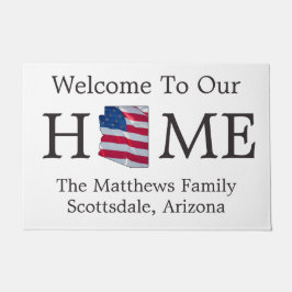 Welcome Home USA Flag Arizona Map Doormat ドアマット
