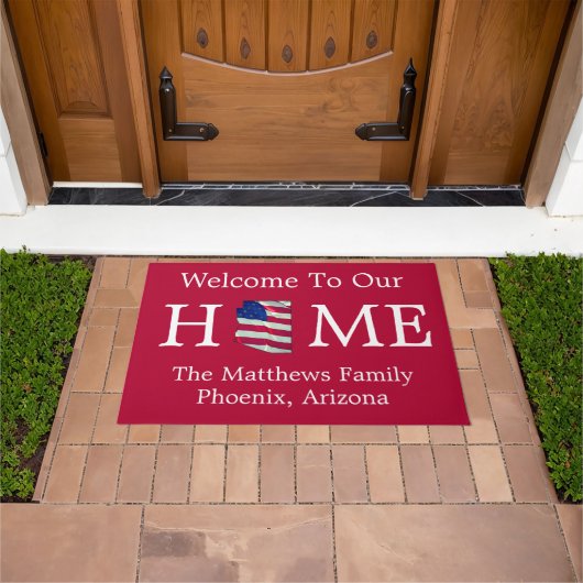Welcome Home USA Flag AZ Map Doormat ドアマット (室外)