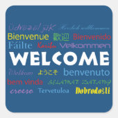 Welcome in Many Languages カラフル Blueモダン スクエアシール (正面)