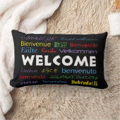 Welcome in Many Languages Black カラフル ランバークッション (ブランケット)