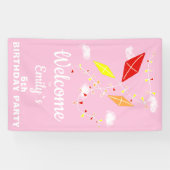 Welcome Kites in Sky Pink Girl Birthday Party 横断幕 (横)