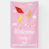 Welcome Kites in Sky Pink Girl Birthday Party 横断幕 (縦)