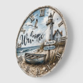 Welcome Lighthouse Coastal Nautical Beach House ラージ壁時計 (傾斜)