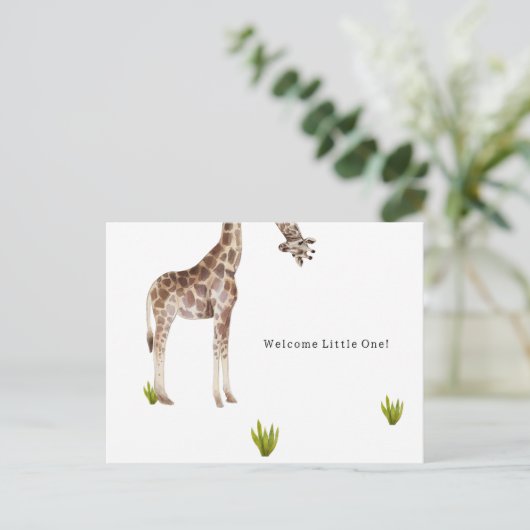 Welcome Little One Funny Giraffe New Baby Card ポストカード (スタンド正面)