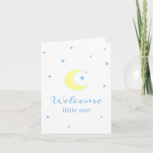 Welcome Little One Moon and Stars New Baby Blue  カード (正面)