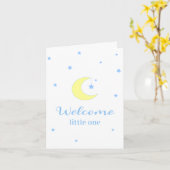 Welcome Little One Moon and Stars New Baby Blue  カード (黄色い花)