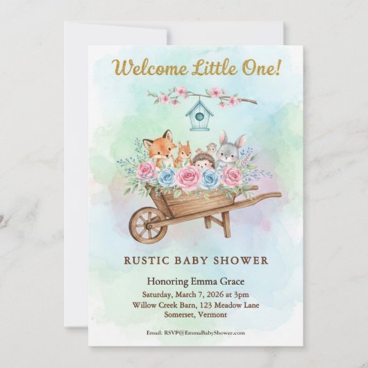 Welcome Little One Wheelbarrow Baby Shower 招待状 (正面)