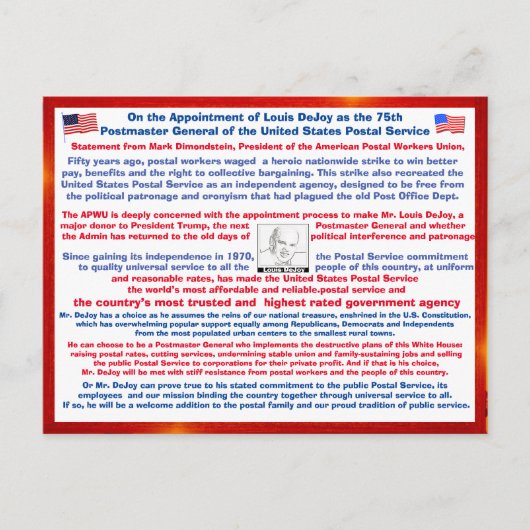 Welcome Louis DeJoy to the USPS ポストカード (正面)