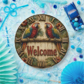 Welcome Macaw Tropical Parrot Rustic Wall Decor ペーパープレート (パーティー)