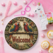 Welcome Macaw Tropical Parrot Rustic Wall Decor ペーパープレート (パーティー)