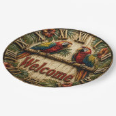 Welcome Macaw Tropical Parrot Rustic Wall Decor ペーパープレート (アングル)