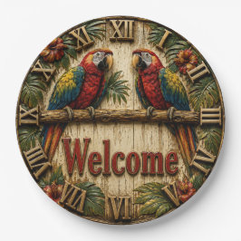 Welcome Macaw Tropical Parrot Rustic Wall Decor ペーパープレート