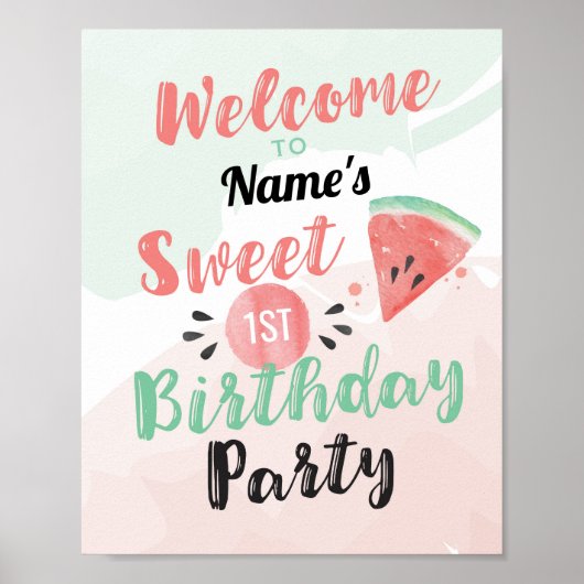 Welcome Melon Sweet Poster Watermelon Birthday ポスター (正面)