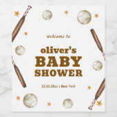 Welcome Neutral Batter Up Baseball Baby Shower  ワインラベル (シングルラベル)