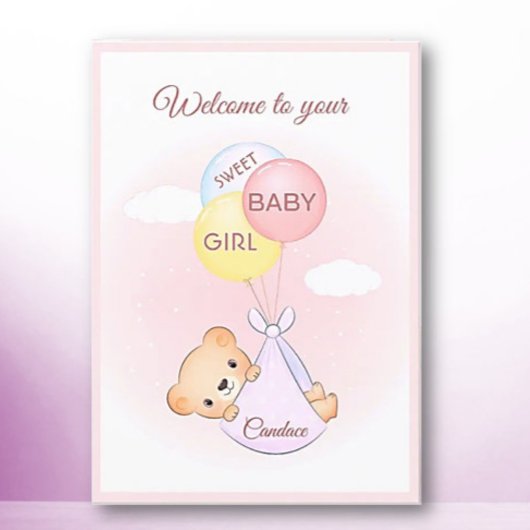 Welcome! New Baby Girl personalized Greeting Card カード