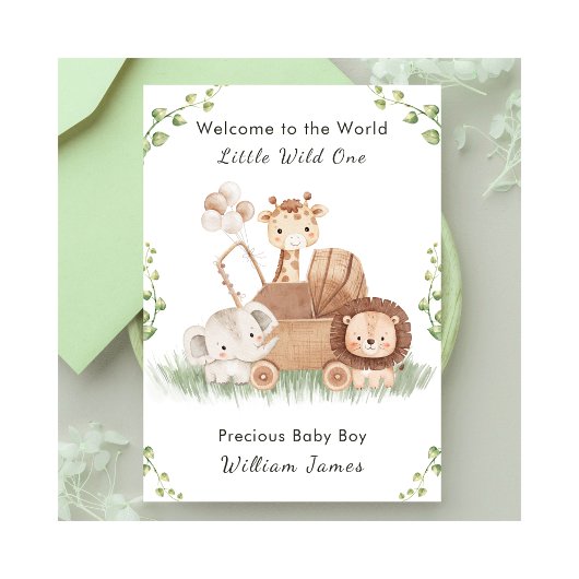 Welcome New Baby Stroller Safari Animals Card カード