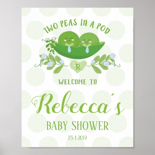 Welcome Party Sign Two Peas in a Pod Baby Shower ポスター (正面)