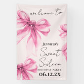 Welcome Pink Bow Coquette Script Sweet 16 Blush  横断幕 (縦)
