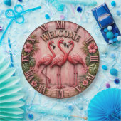 Welcome Pink Flamingo Lover Beach House ペーパープレート (パーティー)