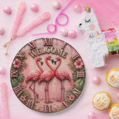 Welcome Pink Flamingo Lover Beach House ペーパープレート (パーティー)