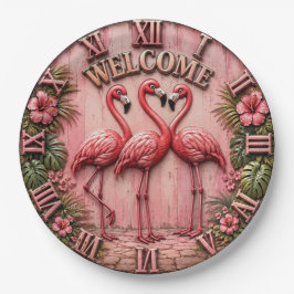 Welcome Pink Flamingo Lover Beach House ペーパープレート