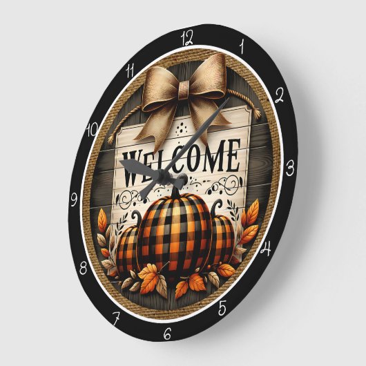 Welcome Plaid Pumpkins ラージ壁時計 (傾斜)