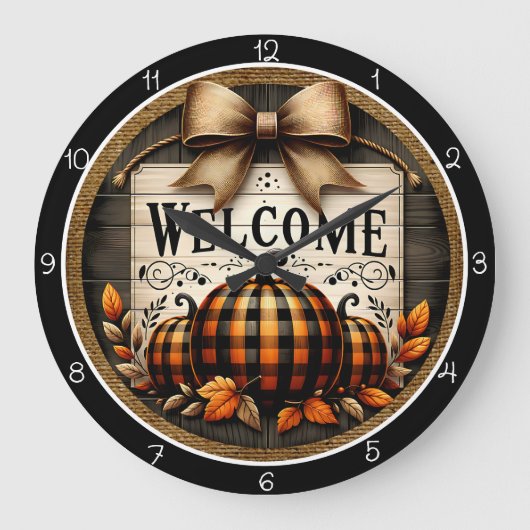 Welcome Plaid Pumpkins ラージ壁時計 (正面)