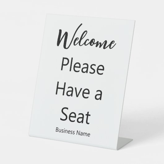 Welcome Please Have a Seat Business Name White 台座サイン (正面)