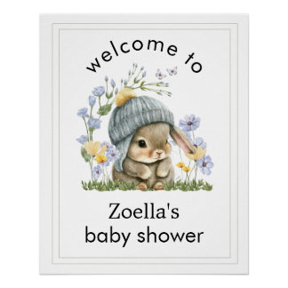 Welcome Poster Baby Shower Simple Cute Bunny ポスター