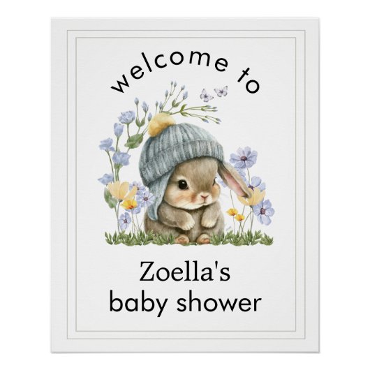 Welcome Poster Baby Shower Simple Cute Bunny ポスター (正面)