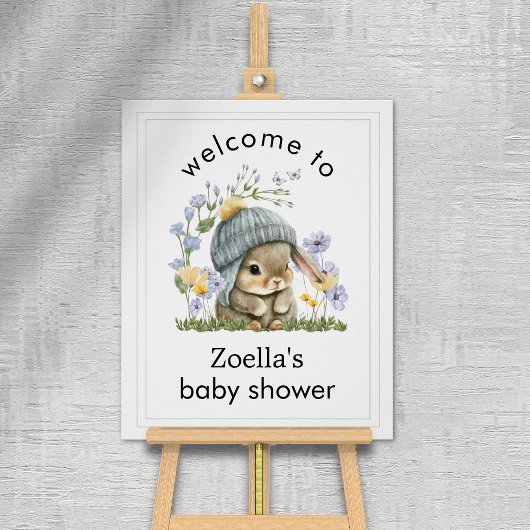 Welcome Poster Baby Shower Simple Cute Bunny ポスター