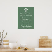 Welcome Poster Floral Cross Christening Fern Green ポスター (キッチン)