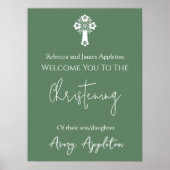Welcome Poster Floral Cross Christening Fern Green ポスター (正面)