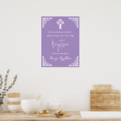 Welcome Poster Floral Cross Christening Lilac ポスター (キッチン)