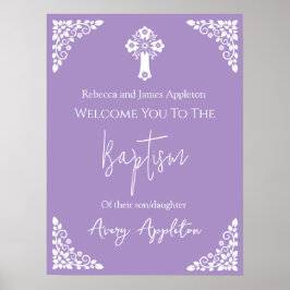 Welcome Poster Floral Cross Christening Lilac ポスター