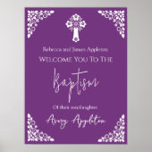 Welcome Poster Floral Cross Christening Sweet Plum ポスター (正面)