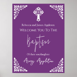 Welcome Poster Floral Cross Christening Sweet Plum ポスター