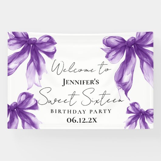 Welcome Purple Bow Coquette Script Sweet 16 横断幕 (横)