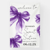 Welcome Purple Bow Coquette Script Sweet 16 横断幕 (縦)