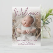 Welcome Purple Photo Birth Announcement 招待状 (スタンド正面)