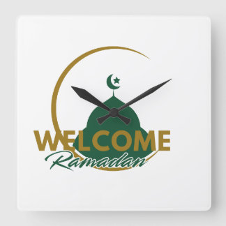 Welcome Ramadan Wall Clock – Islamic Mosque Cresce スクエア壁時計