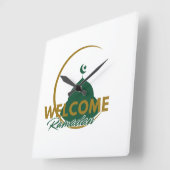 Welcome Ramadan Wall Clock – Islamic Mosque Cresce スクエア壁時計 (傾斜)