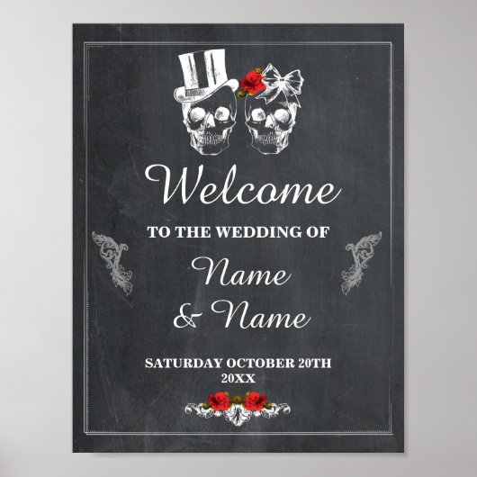 Welcome Rustic Skull Halloween Sign Wedding ポスター (正面)