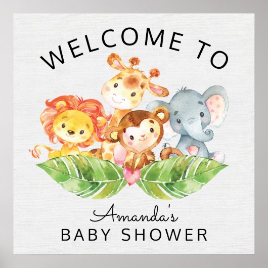 Welcome Safari Jungle Baby Shower Sign ポスター (正面)