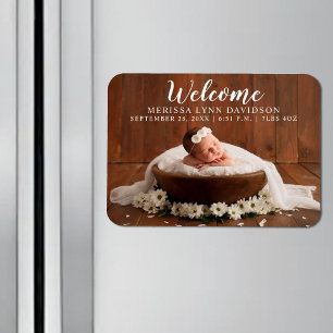 Welcome Script Girl Photo Birth Announcement マグネット