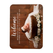 Welcome Script Girl Photo Birth Announcement マグネット (縦)